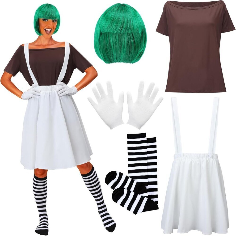 Women Halloween Costume Kit Accessories Cotton Gloves Wig Socks Role Play